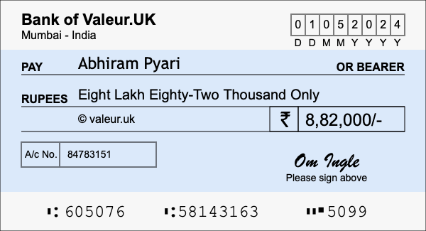 How to write a cheque for 8.82 lakh rupees How to write a cheque for 8.82 lakh rupees