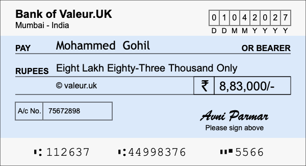 How to write a cheque for 8.83 lakh rupees