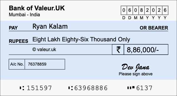 How to write a cheque for 8.86 lakh rupees How to write a cheque for 8.86 lakh rupees
