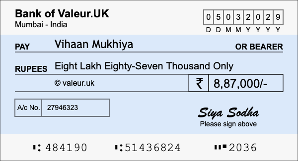 How to write a cheque for 8.87 lakh rupees How to write a cheque for 8.87 lakh rupees