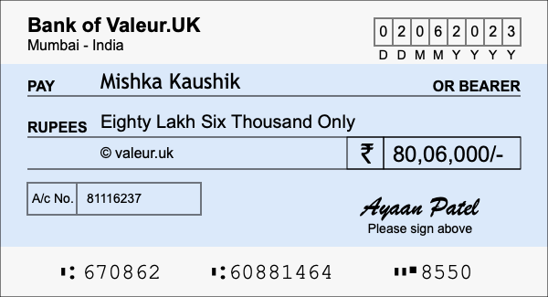How to write a cheque for 80.06 lakh rupees How to write a cheque for 80.06 lakh rupees