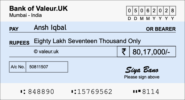 How to write a cheque for 80.17 lakh rupees How to write a cheque for 80.17 lakh rupees