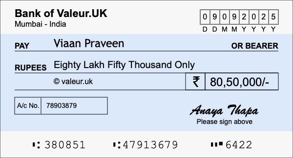 How to write a cheque for 80.5 lakh rupees How to write a cheque for 80.5 lakh rupees
