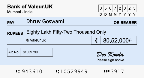 How to write a cheque for 80.52 lakh rupees