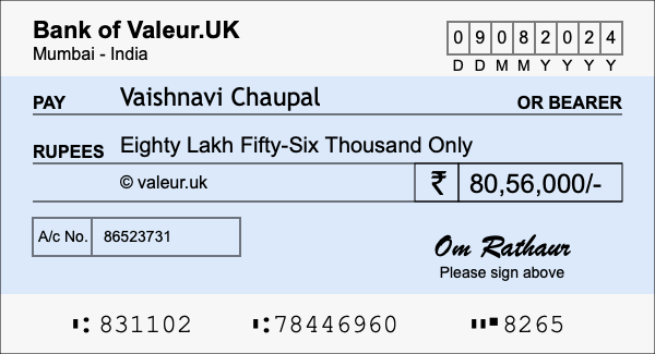 How to write a cheque for 80.56 lakh rupees