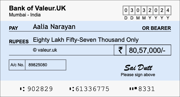 How to write a cheque for 80.57 lakh rupees