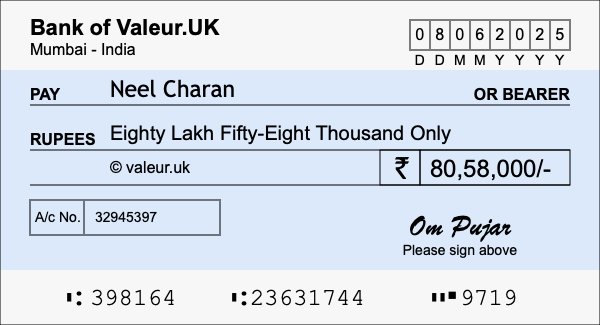 How to write a cheque for 80.58 lakh rupees