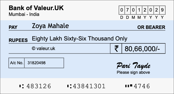 How to write a cheque for 80.66 lakh rupees How to write a cheque for 80.66 lakh rupees