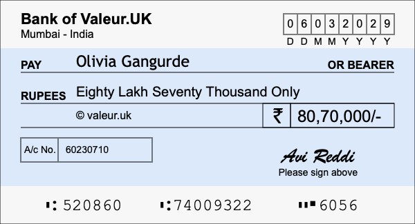 How to write a cheque for 80.7 lakh rupees