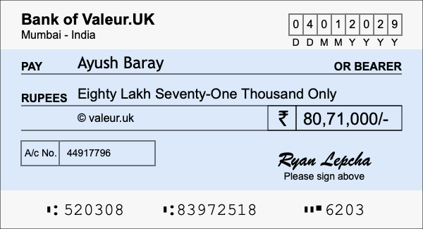 How to write a cheque for 80.71 lakh rupees