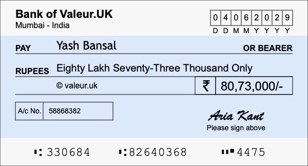 How to write a cheque for 80.73 lakh rupees How to write a cheque for 80.73 lakh rupees