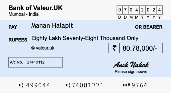 How to write a cheque for 80.78 lakh rupees