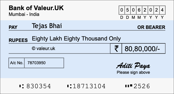 How to write a cheque for 80.8 lakh rupees