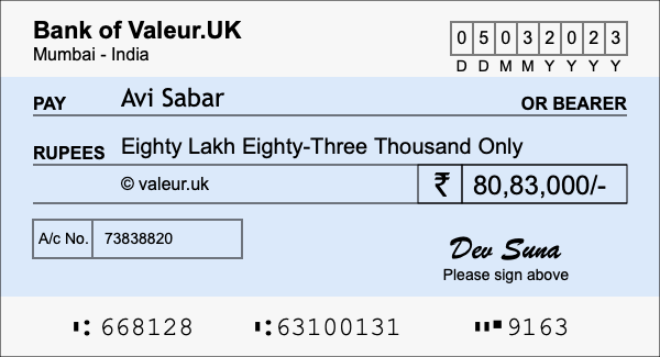 How to write a cheque for 80.83 lakh rupees