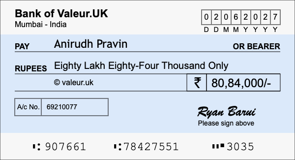 How to write a cheque for 80.84 lakh rupees