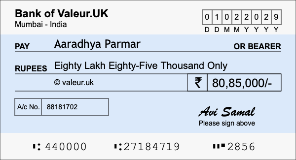 How to write a cheque for 80.85 lakh rupees