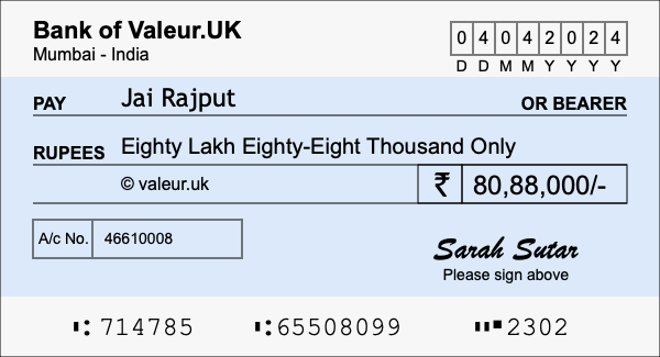 How to write a cheque for 80.88 lakh rupees