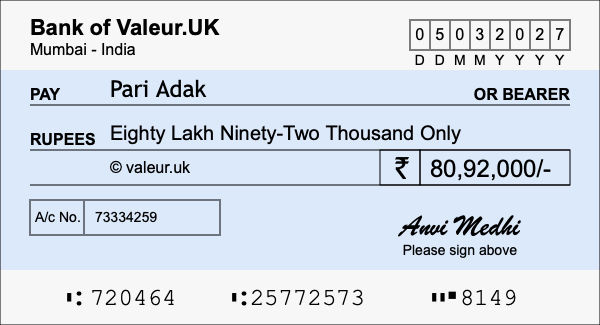 How to write a cheque for 80.92 lakh rupees