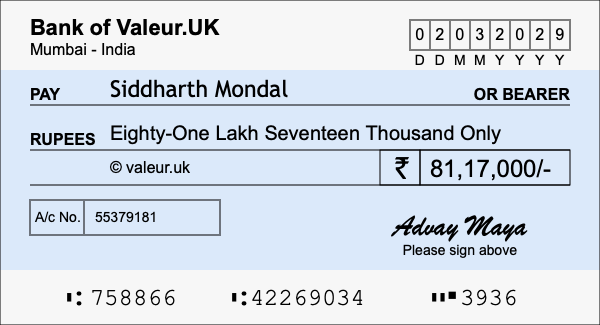 How to write a cheque for 81.17 lakh rupees
