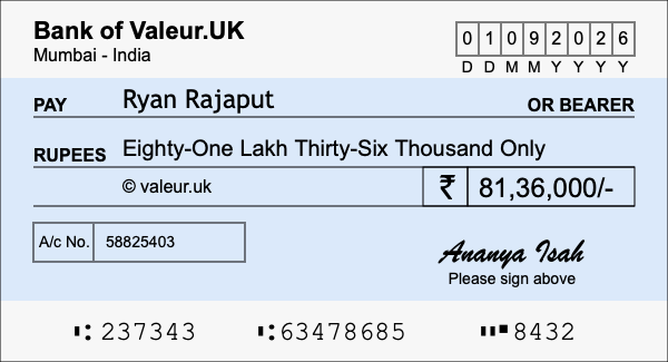 How to write a cheque for 81.36 lakh rupees How to write a cheque for 81.36 lakh rupees