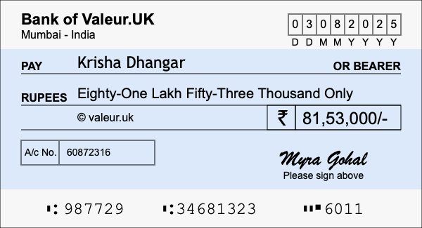 How to write a cheque for 81.53 lakh rupees