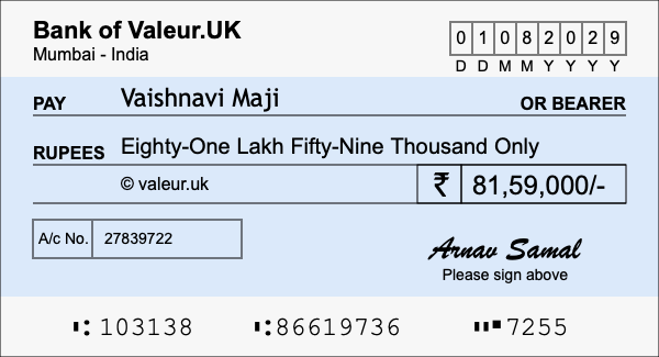 How to write a cheque for 81.59 lakh rupees