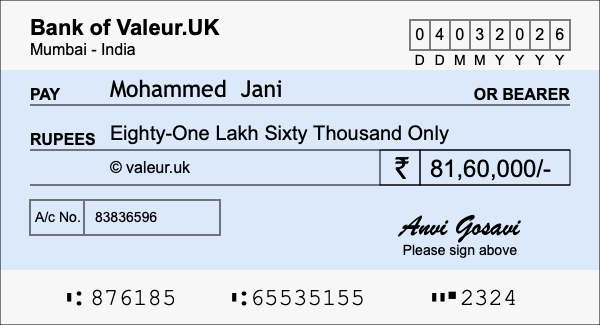 How to write a cheque for 81.6 lakh rupees