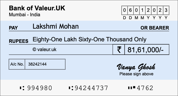 How to write a cheque for 81.61 lakh rupees