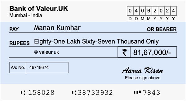 How to write a cheque for 81.67 lakh rupees