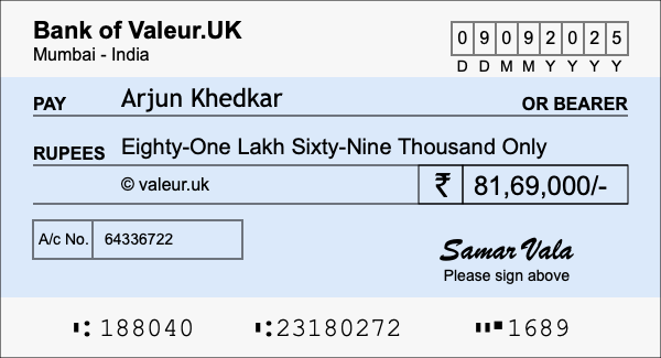 How to write a cheque for 81.69 lakh rupees