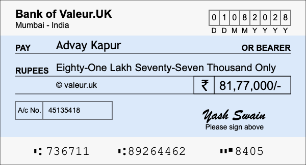 How to write a cheque for 81.77 lakh rupees