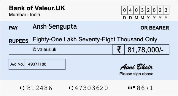 How to write a cheque for 81.78 lakh rupees