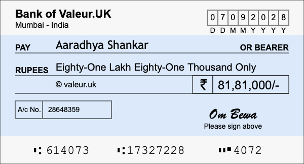 How to write a cheque for 81.81 lakh rupees