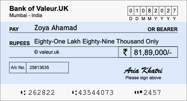 How to write a cheque for 81.89 lakh rupees