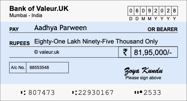 How to write a cheque for 81.95 lakh rupees