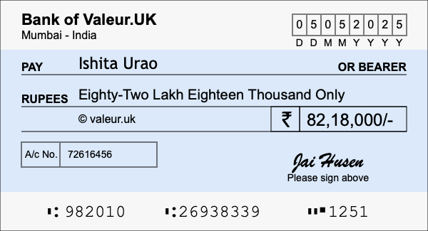 How to write a cheque for 82.18 lakh rupees How to write a cheque for 82.18 lakh rupees