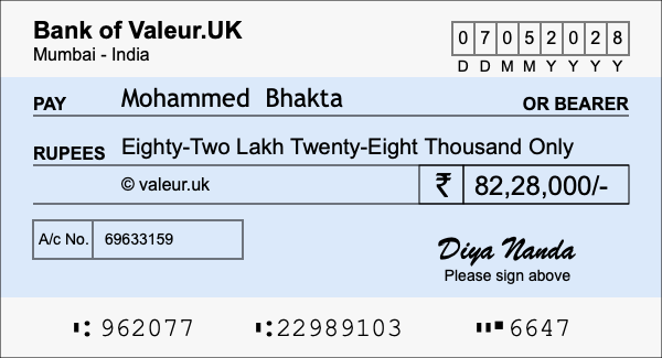 How to write a cheque for 82.28 lakh rupees How to write a cheque for 82.28 lakh rupees