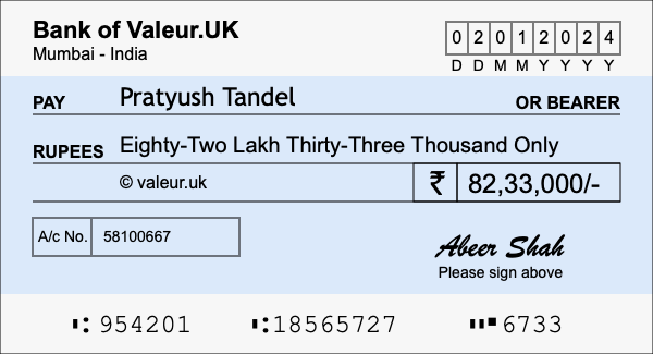 How to write a cheque for 82.33 lakh rupees