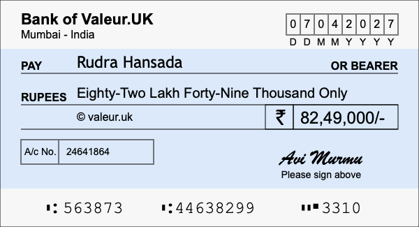 How to write a cheque for 82.49 lakh rupees