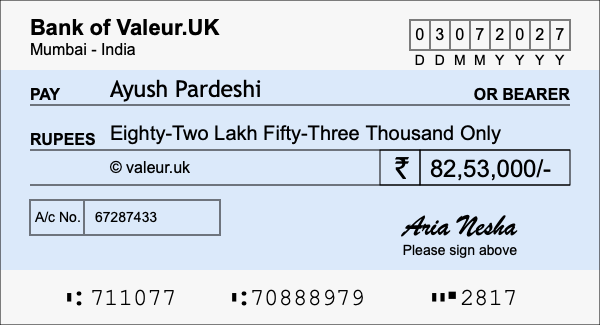 How to write a cheque for 82.53 lakh rupees
