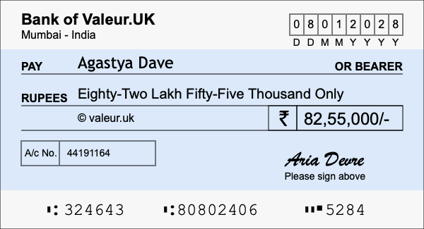 How to write a cheque for 82.55 lakh rupees