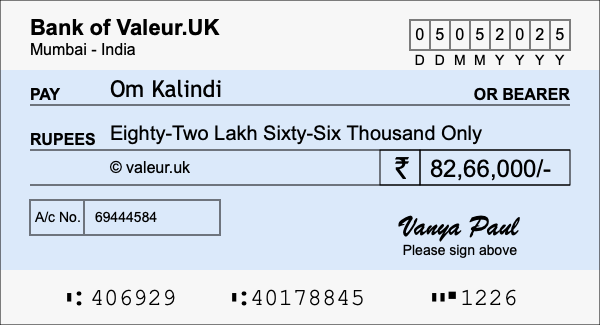 How to write a cheque for 82.66 lakh rupees