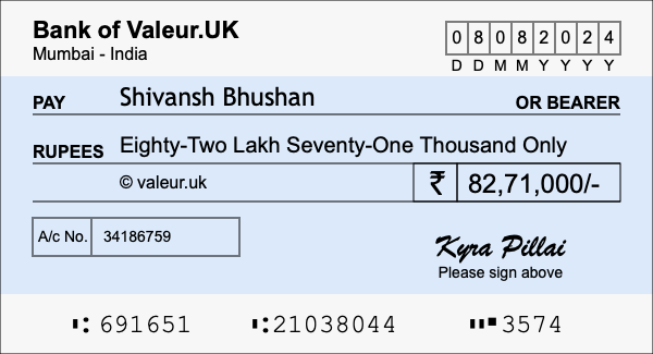 How to write a cheque for 82.71 lakh rupees