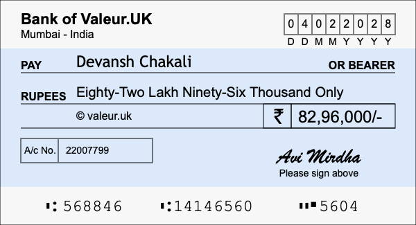 How to write a cheque for 82.96 lakh rupees