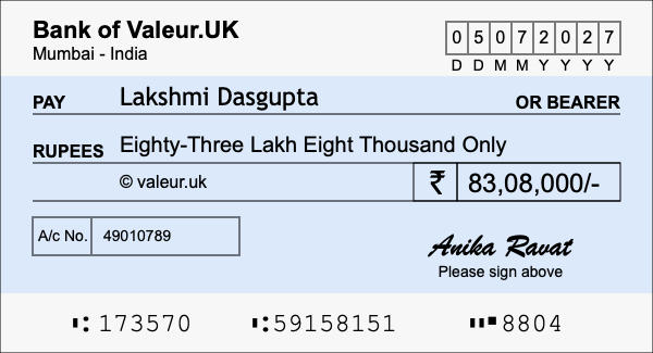 How to write a cheque for 83.08 lakh rupees How to write a cheque for 83.08 lakh rupees