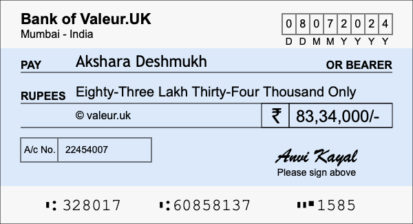 How to write a cheque for 83.34 lakh rupees How to write a cheque for 83.34 lakh rupees