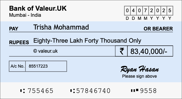How to write a cheque for 83.4 lakh rupees How to write a cheque for 83.4 lakh rupees