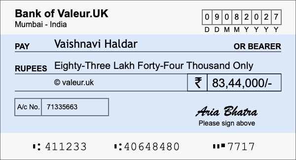 How to write a cheque for 83.44 lakh rupees How to write a cheque for 83.44 lakh rupees