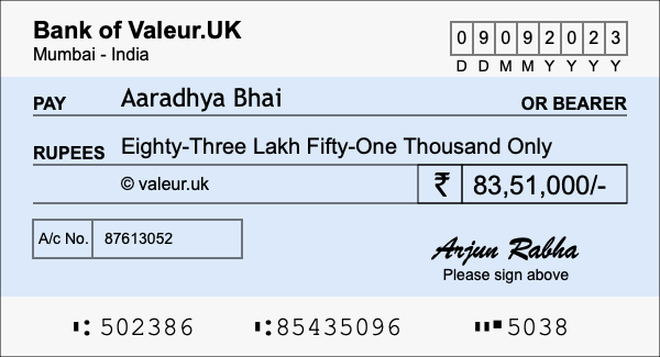 How to write a cheque for 83.51 lakh rupees