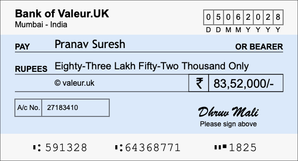 How to write a cheque for 83.52 lakh rupees